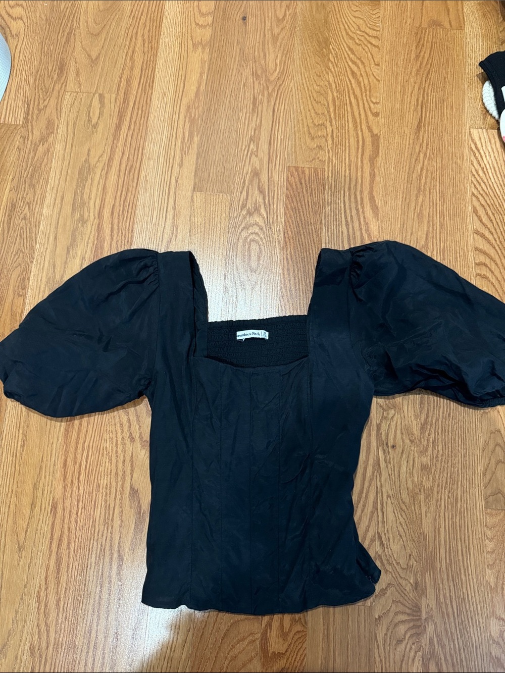 Black Puff Sleeve Square Neck Top